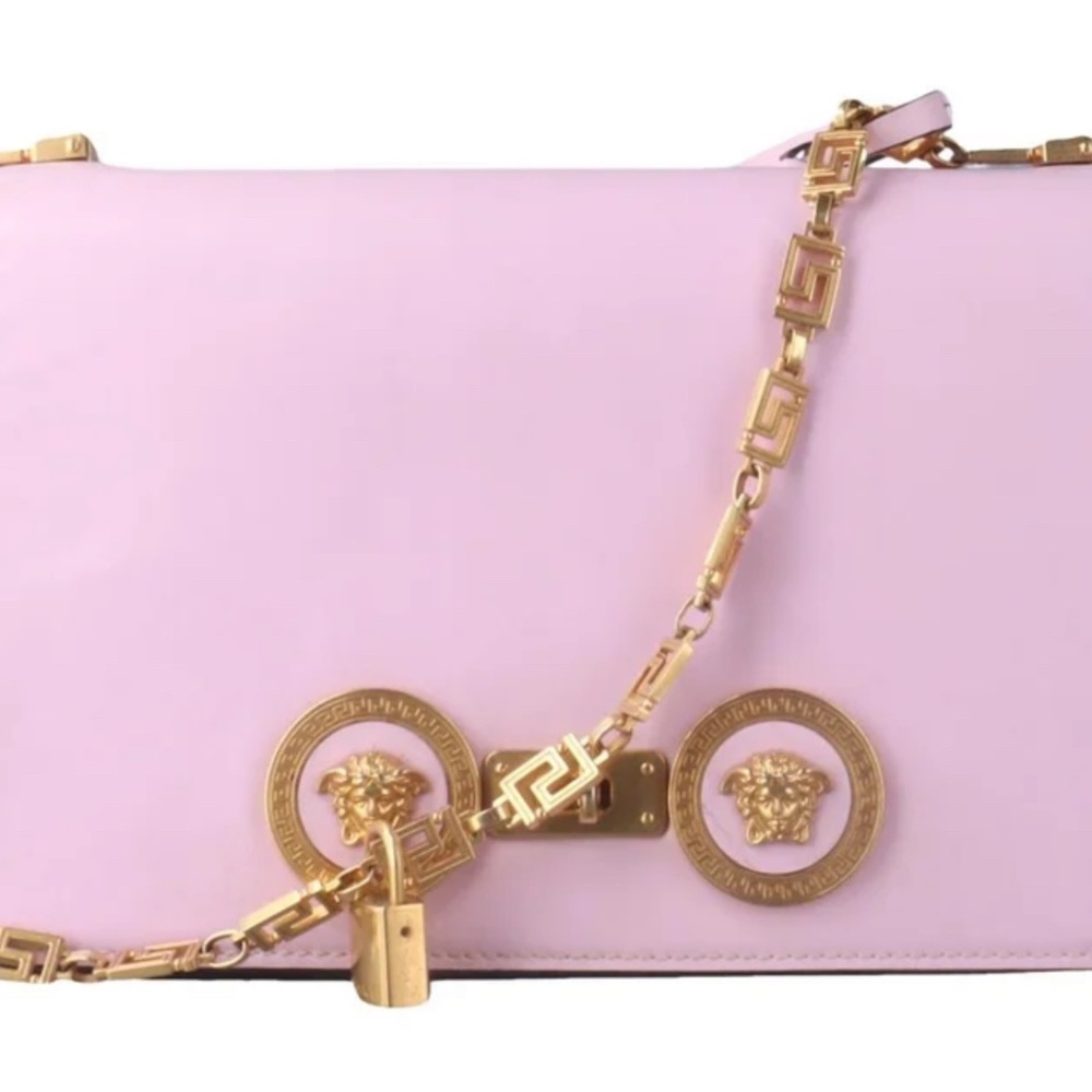 Versace Light Pink Crossbody Bag with Gold Chain